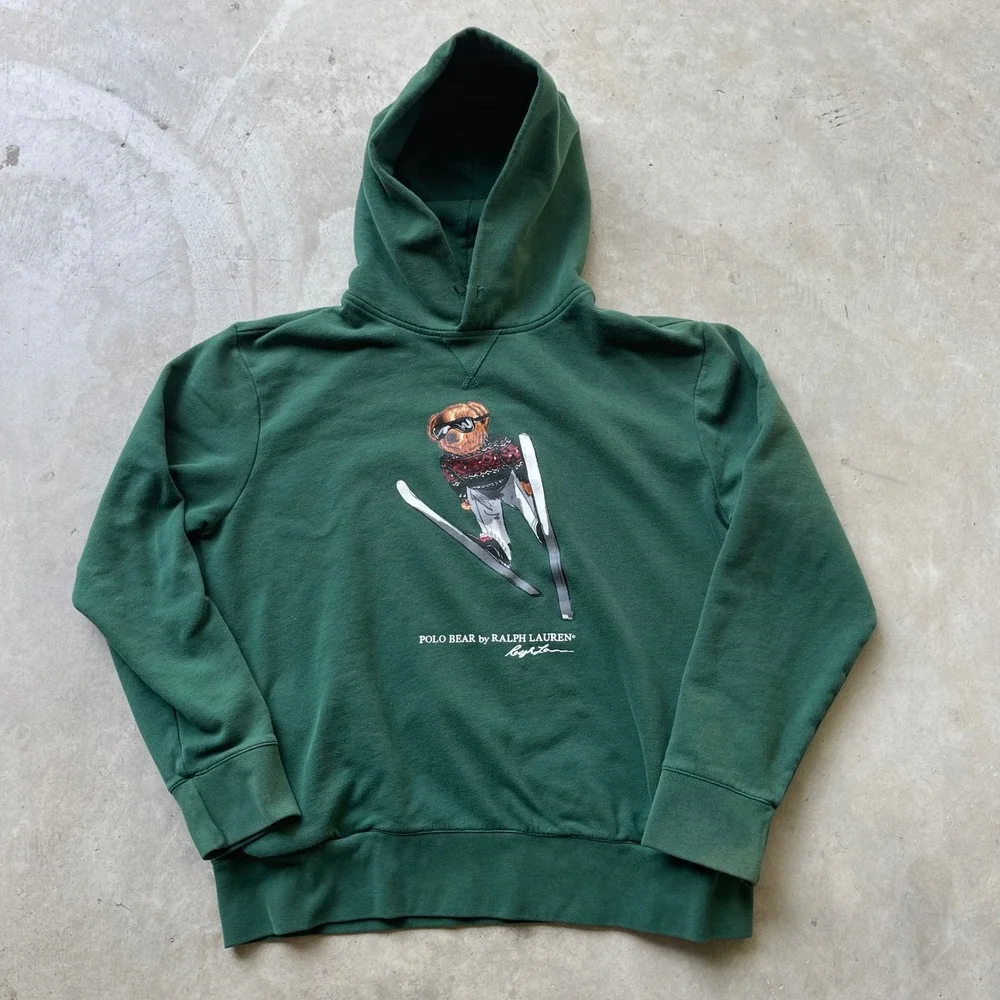 Polo Ralph Lauren Polo Bear Skiing Hoodie Green XL Mens Graphic Sweatshirt